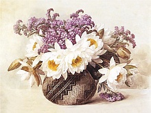 Рисунок для вышивания лентами Цветы в индийской корзине 
