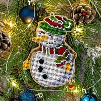 Набор для вышивания бисером по дереву Игрушка снеговичок