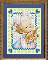 Ткань с рисунком для вышивания бисером Малышка с котиком 