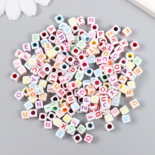 Набор бусин для творчества пластик "Английские буквы на кубике"цветные 20 гр 0,5 х 0,5 х 0,5  см