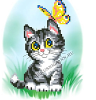 Канва с рисунком Котик с бабочкой 16 х 20 см
