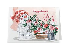 Алмазная мозаика Снеговичок с цветами открытка 14,8 х 10,5 см Фрея