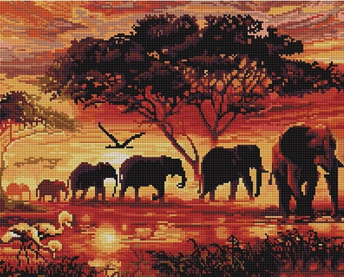 Алмазная мозаика Слоны на закате 40 х 50 см