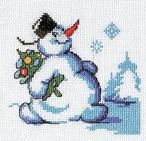 Набор для вышивания крестиком Снеговик с ёлкой 13 х 12 см 9 цветов