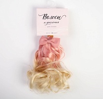 Волосы - тресс Волны Розово-белые ширина 25 см длина 150 см Арт Узор