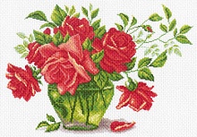 Канва с рисунком для вышивки нитками Розы в вазе 
