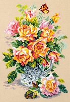 Набор для вышивания крестом Чайные розы 24 х 34 см мулине хлопок 38 цветов