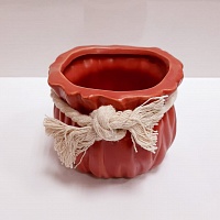 Красное, кашпо керамика с веревочкой 6 х 8 х 7 см