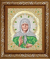 Ткань с рисунком для вышивания бисером Матрона Московская в жемчуге и кристаллах