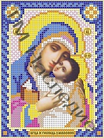 Ткань с рисунком для вышивания бисером Богородица и Господь Умиление 