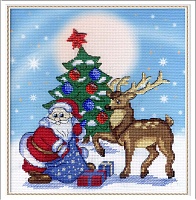 Набор для вышивания крестиком на дизайнерской канве Дед Мороз 22 х 21 см 15 цветов + бисер 2 цвета