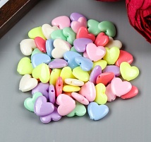 Набор бусин для творчества пластик "Сердечки неоновые тона" цветные 60 шт  1,3 х 1,5 х 0,5 см