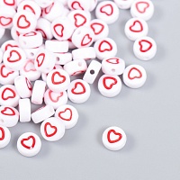 Набор бусин для творчества пластик "Красное сердце с белой серединкой" 20 гр 0,7 х 0,7 х 0,4 см