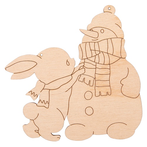 Заготовка для декорирования Подвеска "Зайчик со снеговиком" фанера 10 х 10 х 0,3  см Mr. Carving