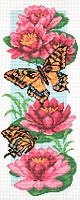 Канва с рисунком для вышивки нитками Бабочки и нимфеи 