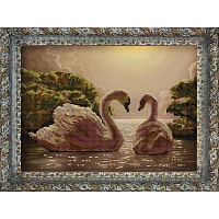 Ткань с рисунком для вышивания бисером Пара лебедей 