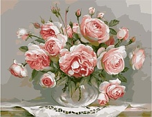 Картина по номерам Розы в стеклянной вазочке
