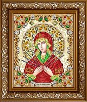 Ткань с рисунком для вышивания бисером Богородица Семистрельная в жемчуге и кристаллах 