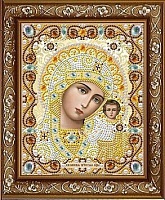 Ткань с рисунком для вышивания бисером Богородица Казанская в жемчуге и хрустале