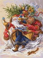 Канва с рисунком для вышивки нитками Дед Мороз 