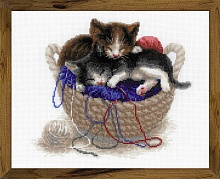 Набор для вышивания крестиком Котята в корзине 30 х 24 см нитки шерсть 23 цвета
