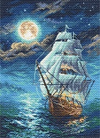Канва с рисунком для вышивки нитками Ночной морской пейзаж 