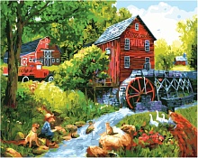 Картина по номерам Водяная мельница в деревне