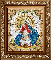Ткань с рисунком для вышивания бисером Богородица Остробрамская в жемчуге и кристаллах 