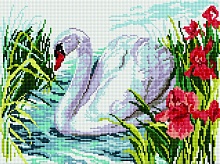 Алмазная мозаика Белый лебедь на пруду 30 х 40 см