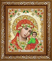 Ткань с рисунком для вышивания бисером Богородица Казанская в жемчуге и кристаллах
