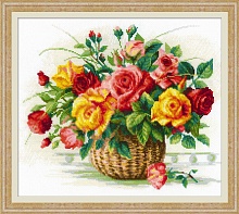Набор для вышивания крестиком Корзина с розами 35 х 30 см нитки шерсть 29 цветов