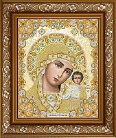 Ткань с рисунком для вышивания бисером Богородица Казанская в жемчуге и кристаллах