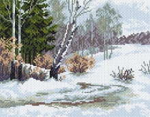 Канва с рисунком для вышивки нитками Зимний лес 