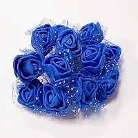 Роза фоамиран на веточке с сеточкой Темно-синий 20 мм 12 шт в букете
