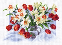 Канва с рисунком для вышивки нитками Весенние цветы 