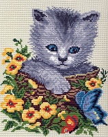 Канва с рисунком для вышивки нитками Бабочки с котенком 