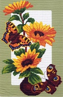 Канва с рисунком для вышивки нитками Бабочки на подсолнухе 
