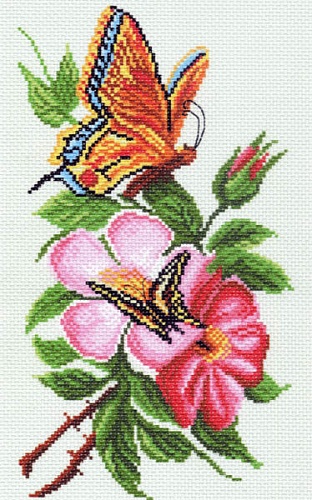 Канва с рисунком для вышивки нитками Бабочки и цветы 