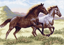 Канва с рисунком для вышивки нитками Бегущие кони 