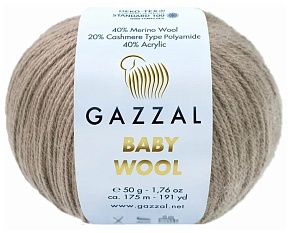 Пряжа GAZZAL Baby WOOL XL 40% шерсть мериноса 20% кашемир 40% акрил 100 м 50 гр
