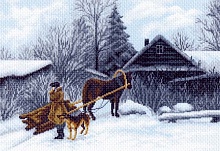 Канва с рисунком для вышивки нитками Зима