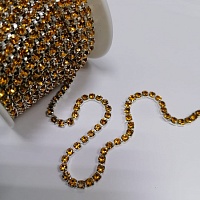 Стразы цепочкой золотой в серебряной оправе 3,9 мм SS16