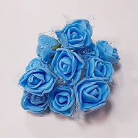Роза фоамиран на веточке с сеточкой Голубой 20 мм 12 шт в букете