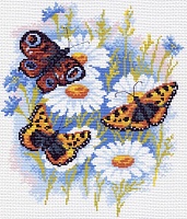 Канва с рисунком для вышивки нитками Бабочки на ромашках 