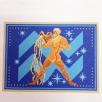 Канва с рисунком для вышивки нитками Водолей Знак Зодиака 