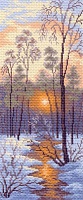 Канва с рисунком для вышивки нитками Зимний закат 